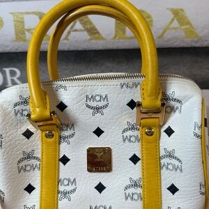 MCM White and Yellow Women's mini satchel Bag,